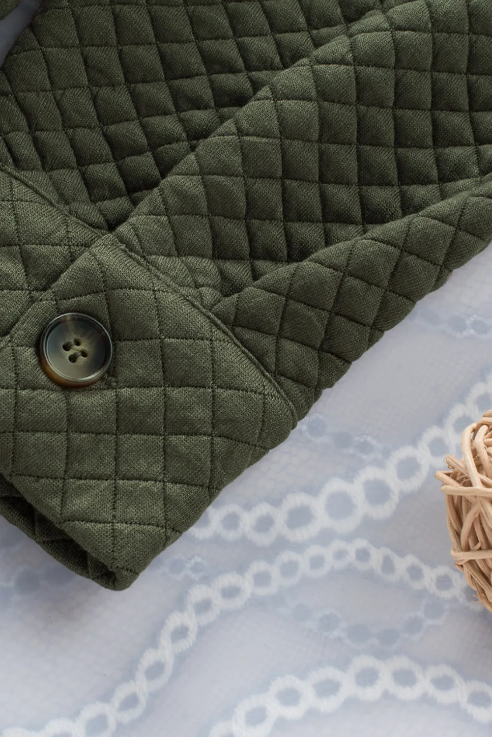 Green Retro Quilted Flap Pocket Button Shacket