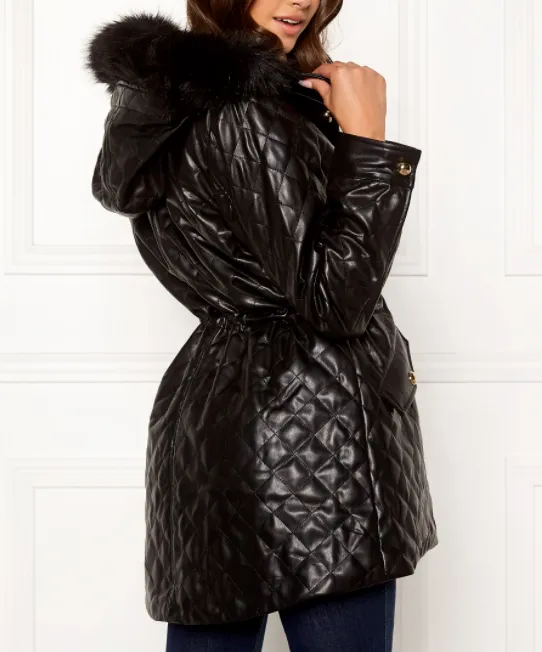 GUESS Saira Quilted Faux-Fur Collar Jacket