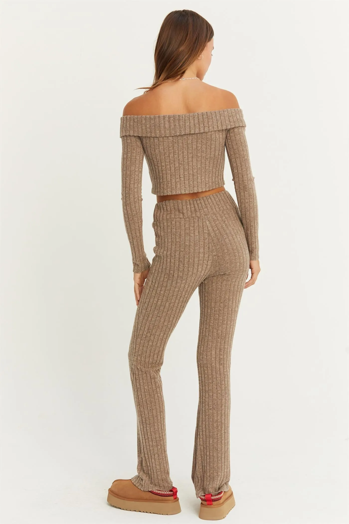 HF24F787-SET-RIBBED KNIT TOP AND FLARED PANTS SET