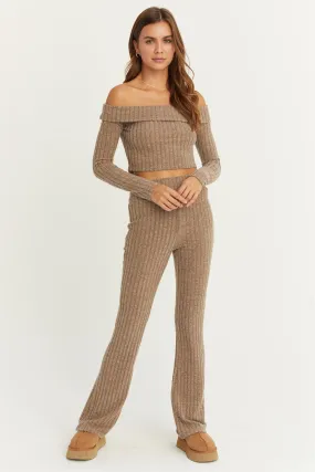 HF24F787-SET-RIBBED KNIT TOP AND FLARED PANTS SET