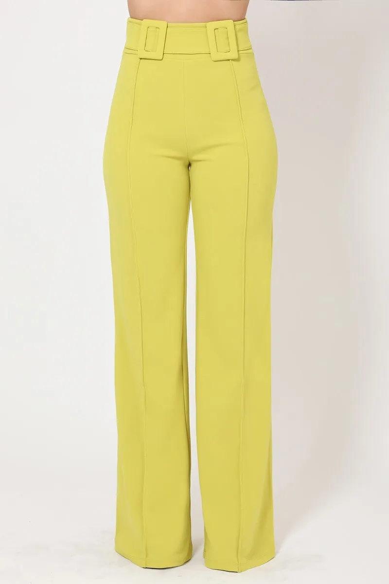 HIGH WAIST PANTS WITH SELF FABRIC BUCKLE DETAIL ON THE WAIST