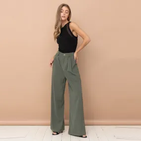 High Waist Pleated Pants (Olive)