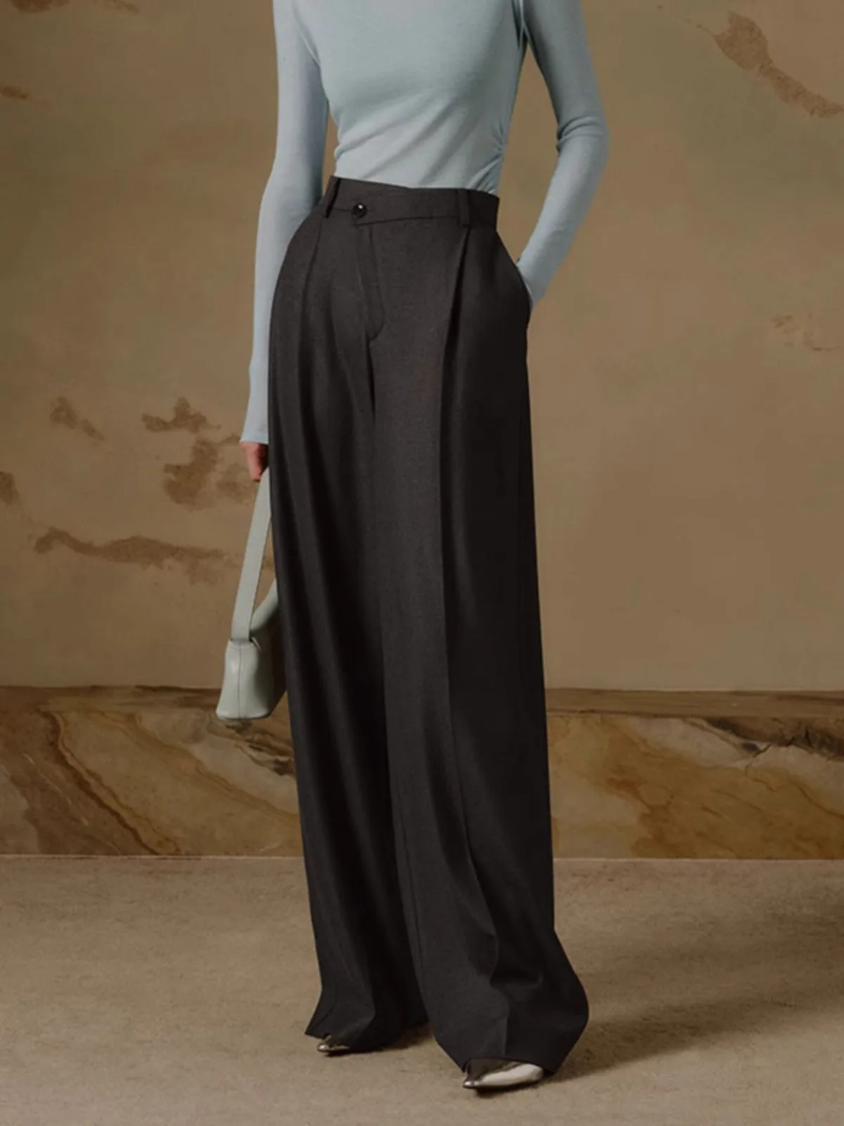 High Waist Pleated Trendy Wide Leg Pants