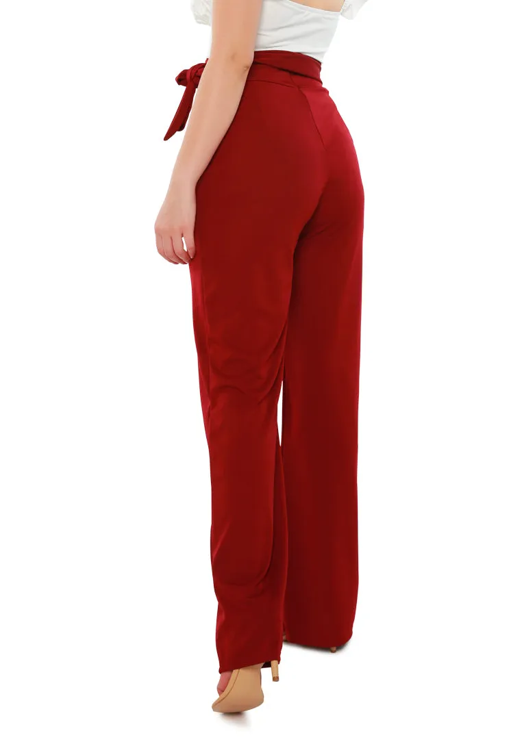 High Waist Wide Leg Pants in Red