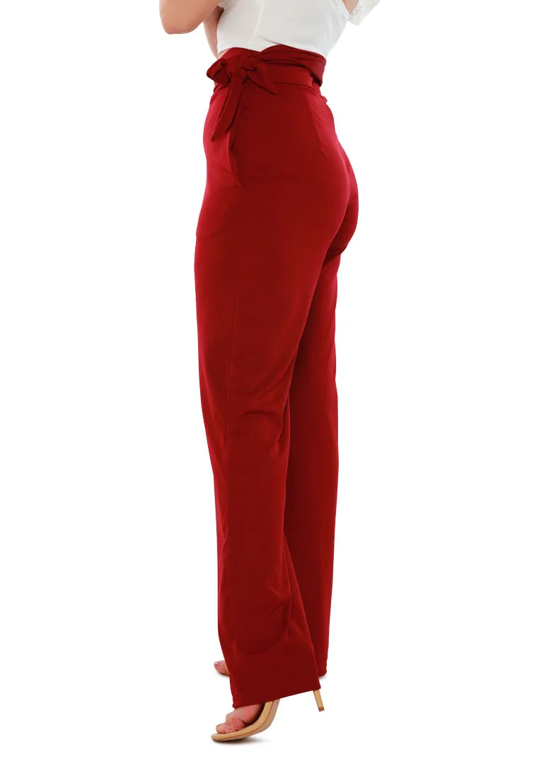 High Waist Wide Leg Pants in Red