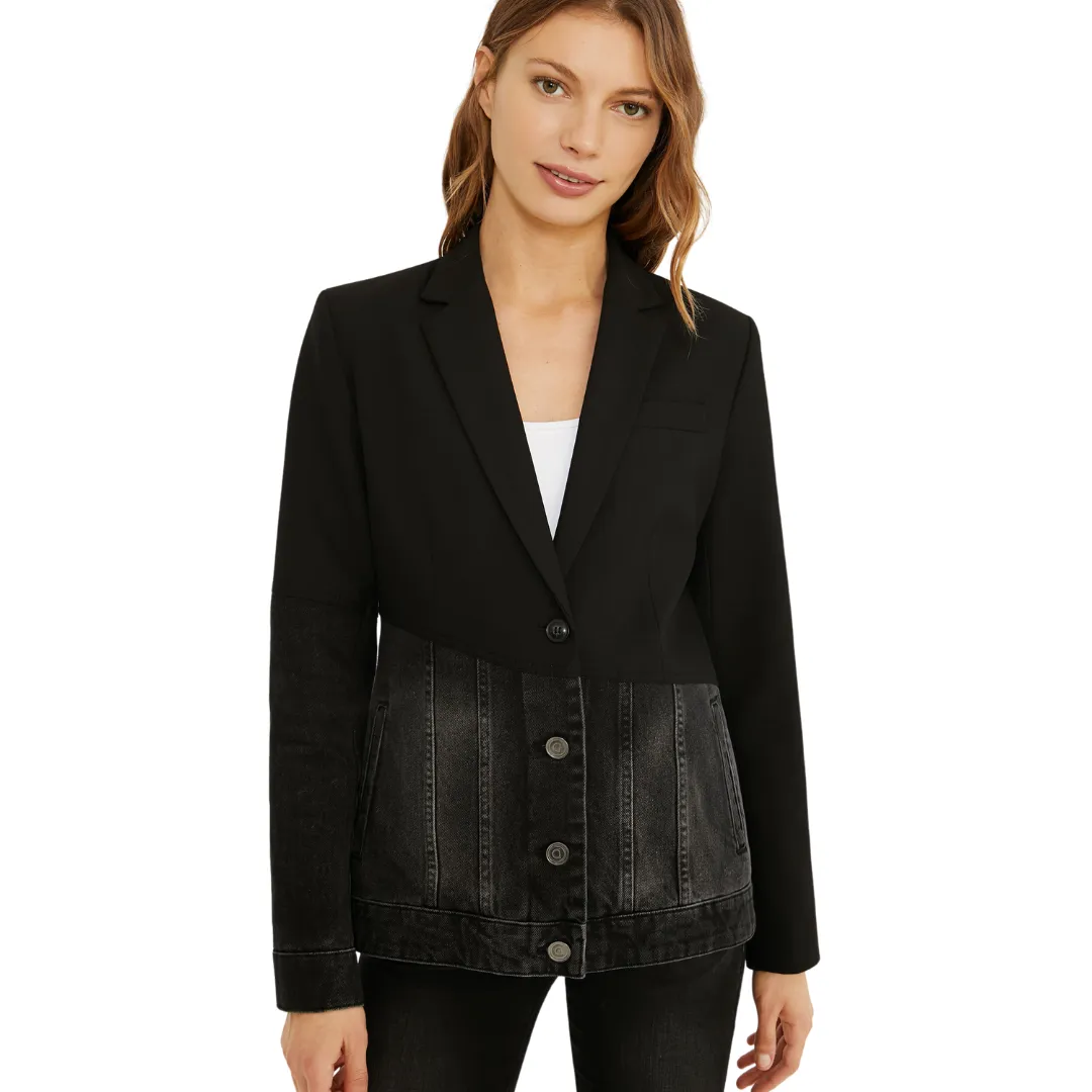 Hybrid Denim Blazer Jacket - Black