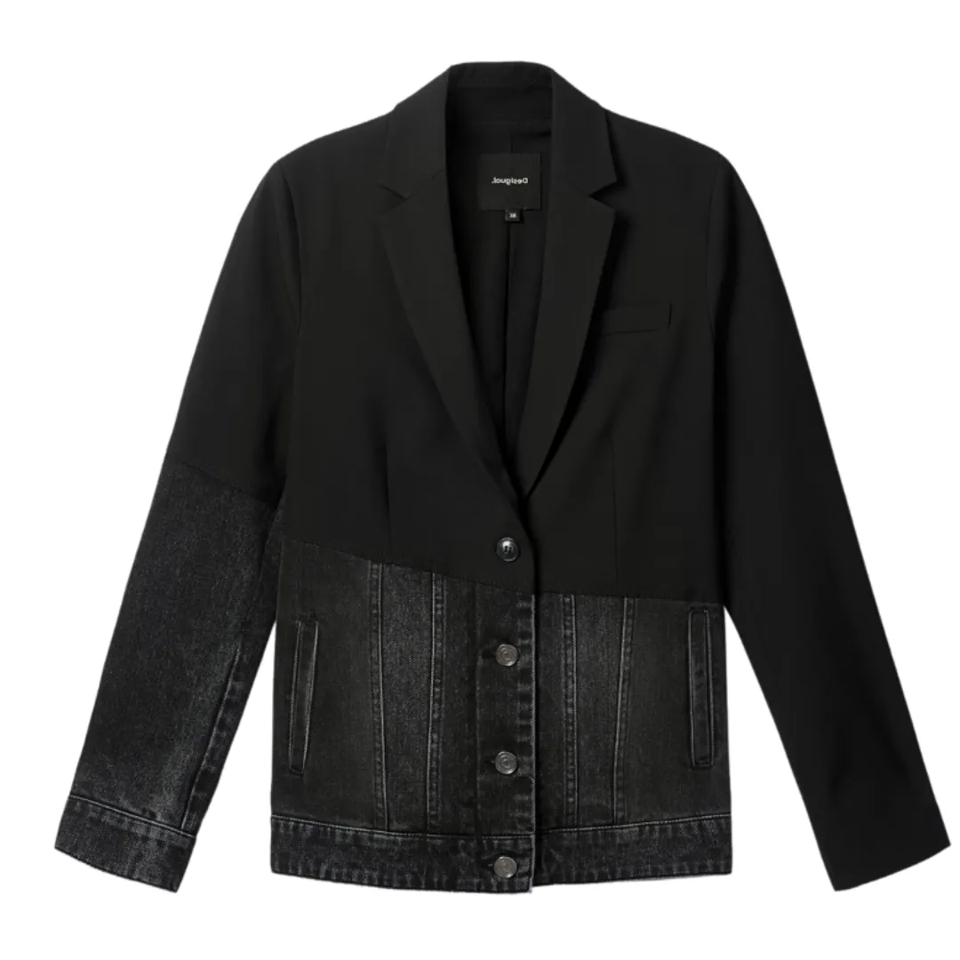 Hybrid Denim Blazer Jacket - Black