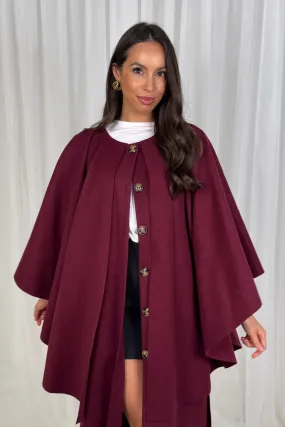 Indie Cape Overlay Coat In Wine