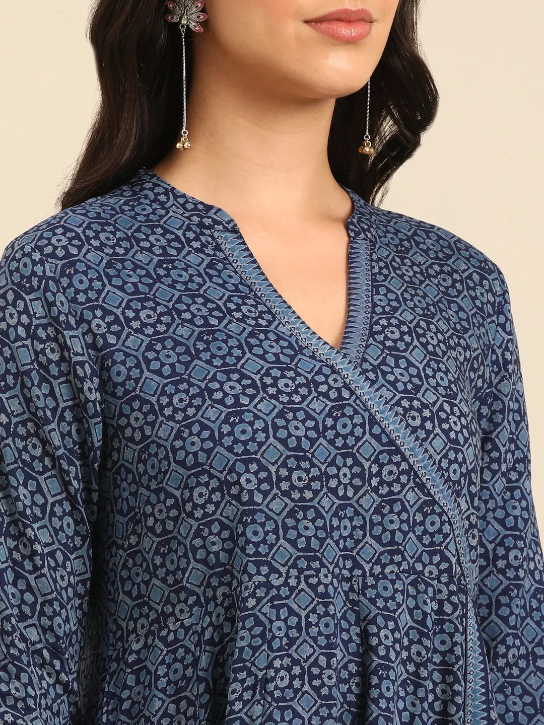 Indigo Printed Rayon Flared Kurta