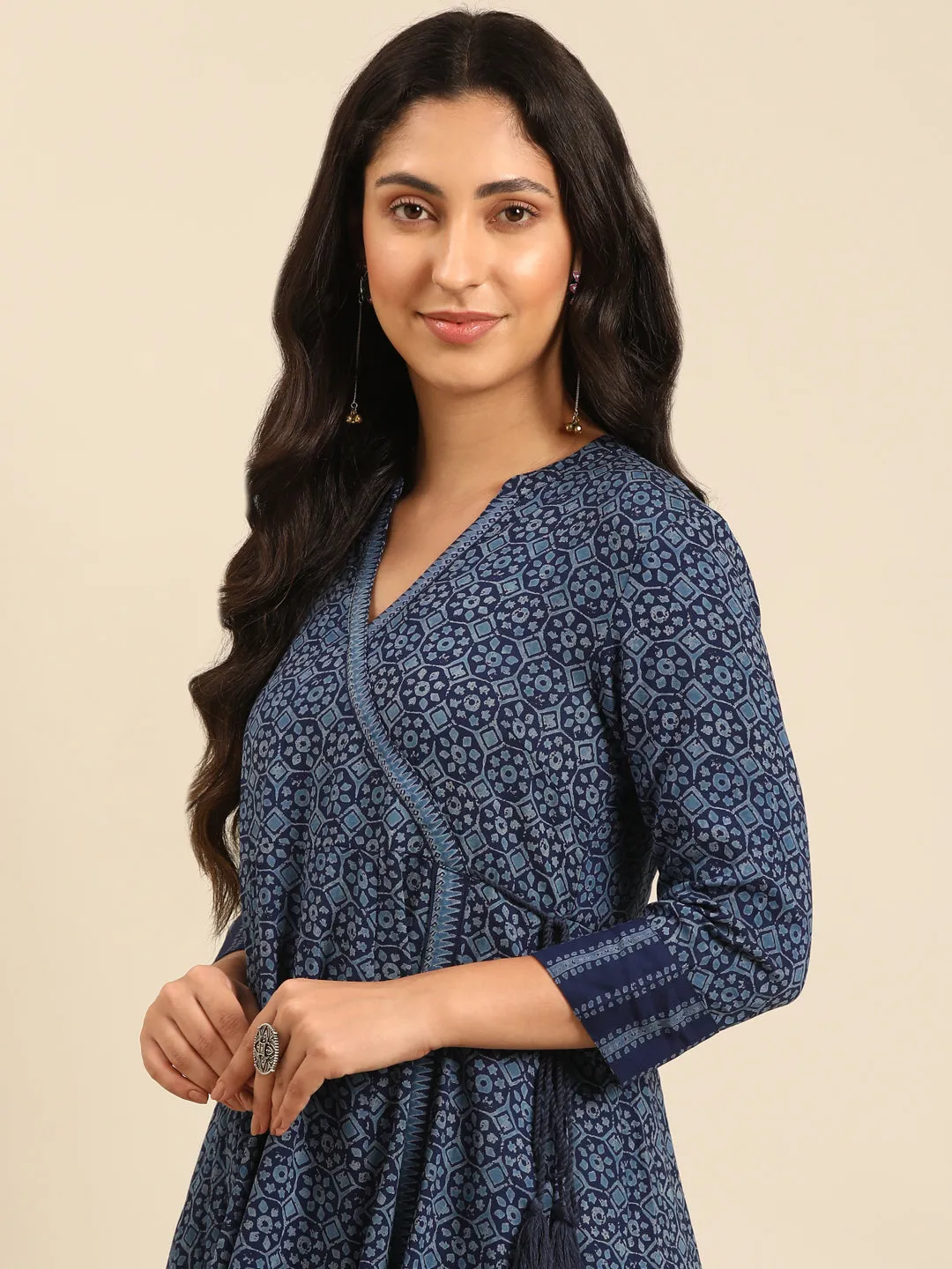 Indigo Printed Rayon Flared Kurta