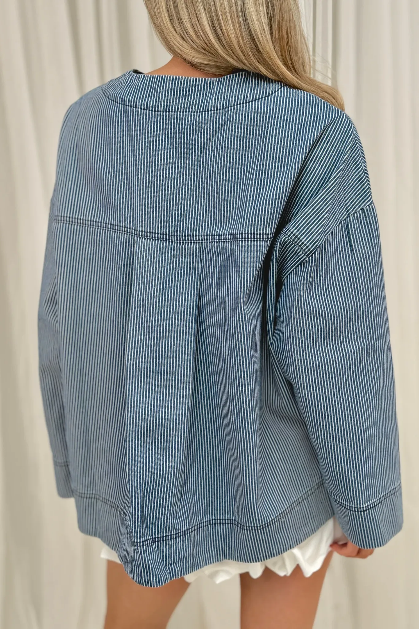 Jane Stripe Shacket In Blue