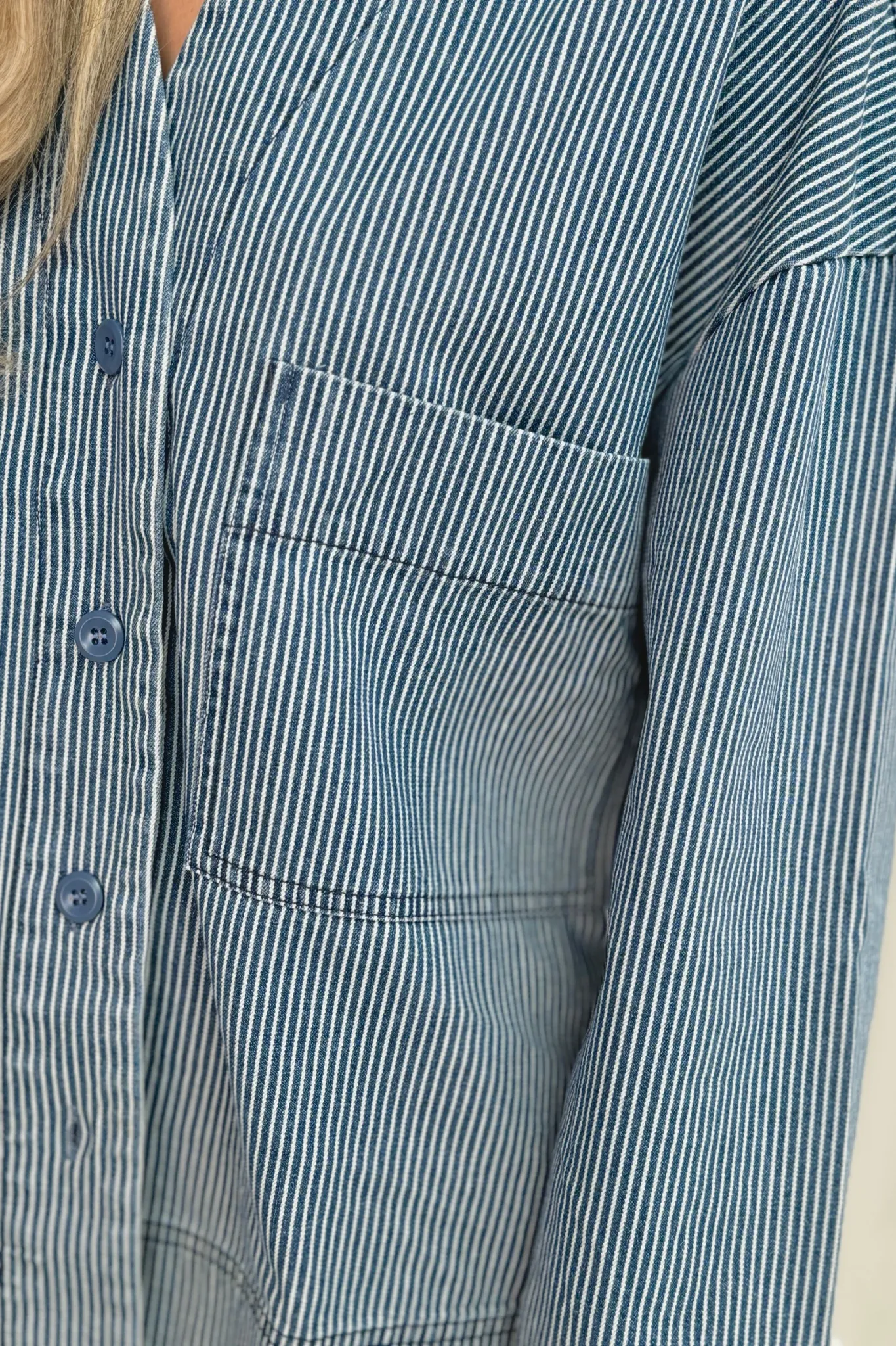 Jane Stripe Shacket In Blue