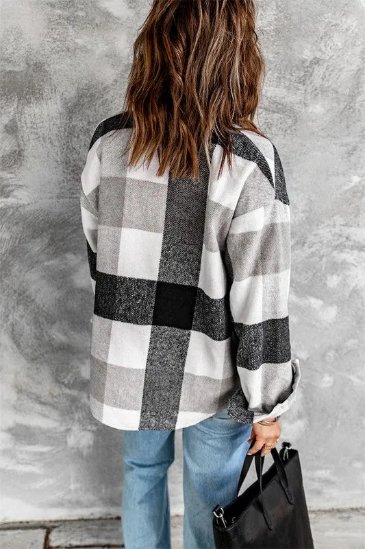 Jenna Neutral Plaid Shacket - Grey