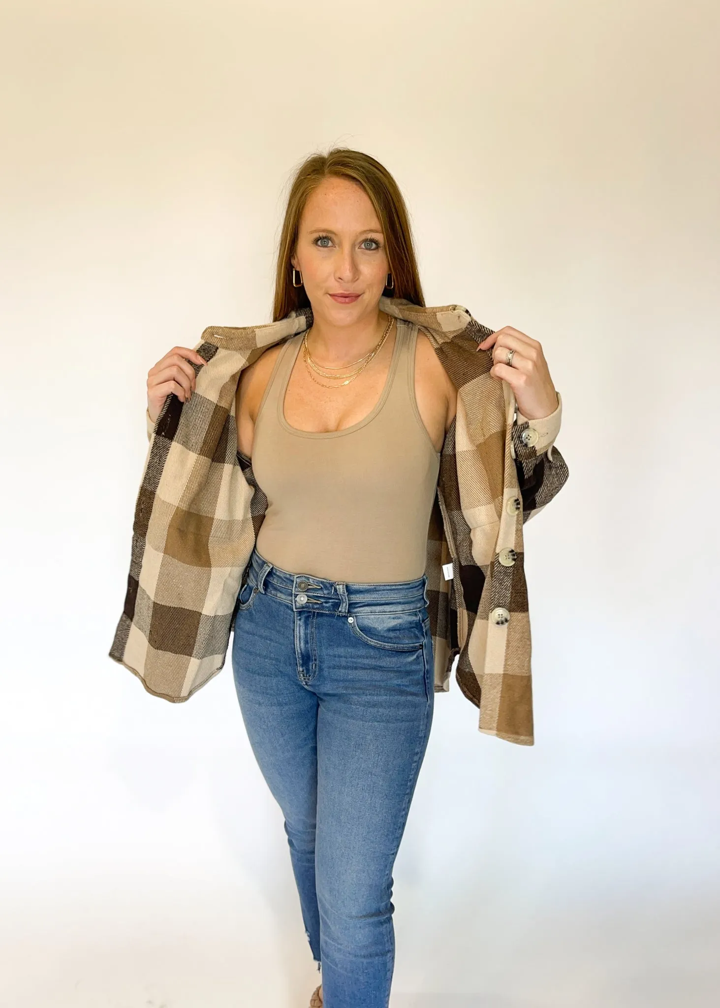 Jenna Neutral Plaid Shacket