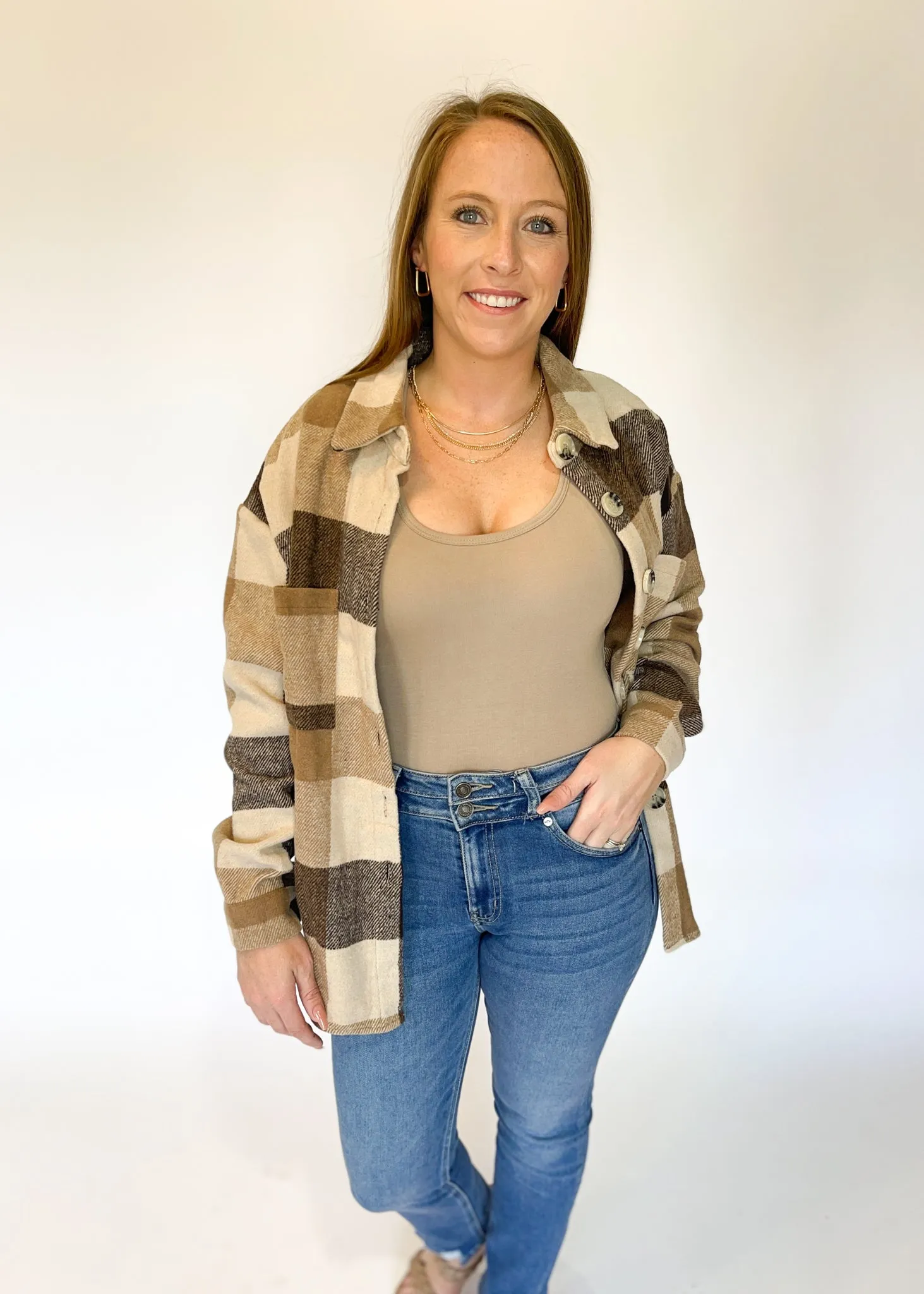 Jenna Neutral Plaid Shacket