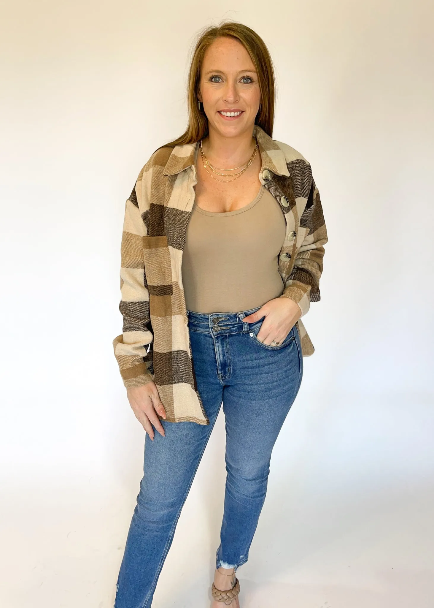 Jenna Neutral Plaid Shacket