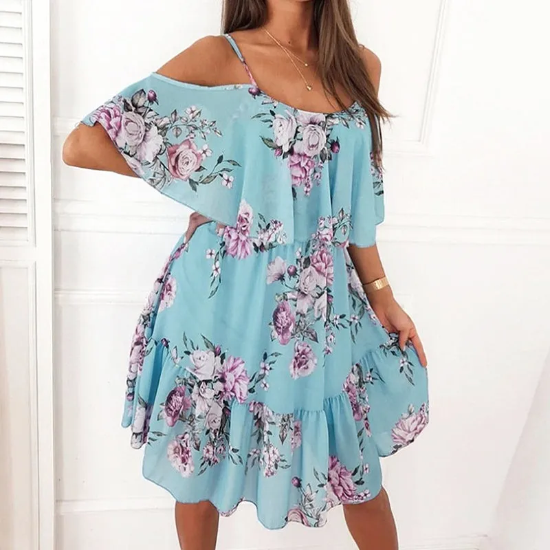 JuliaFashion - 2024 Women Summer Dress Floral Ruffled Off Shoulder?Casual Dress