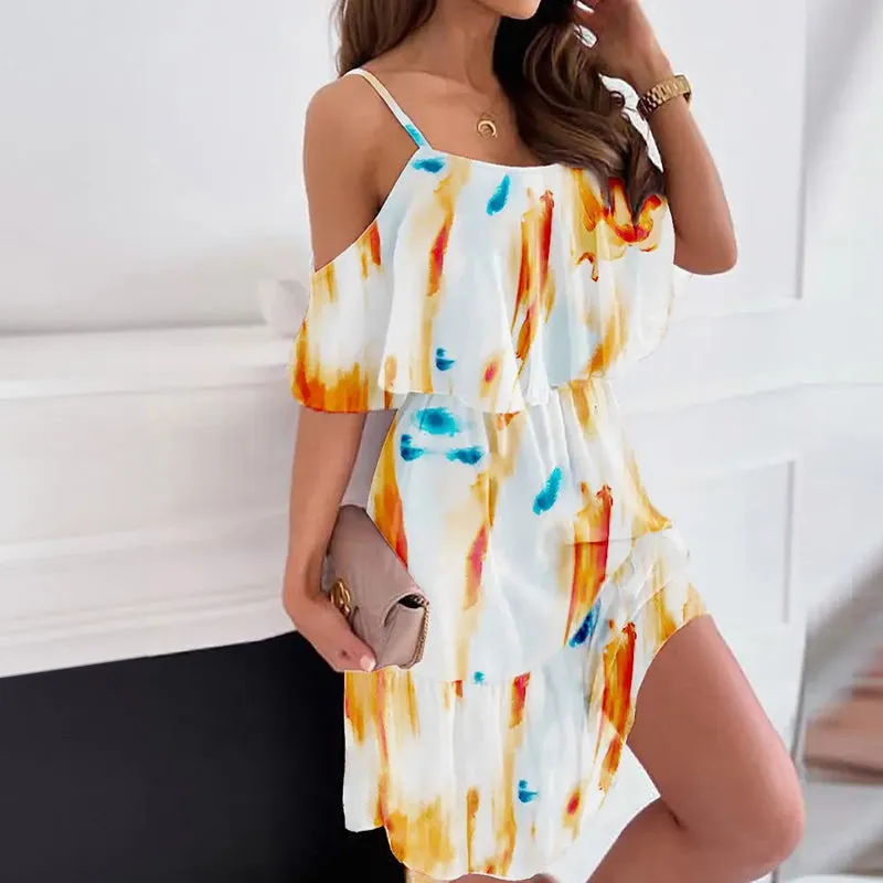 JuliaFashion - 2024 Women Summer Dress Floral Ruffled Off Shoulder?Casual Dress