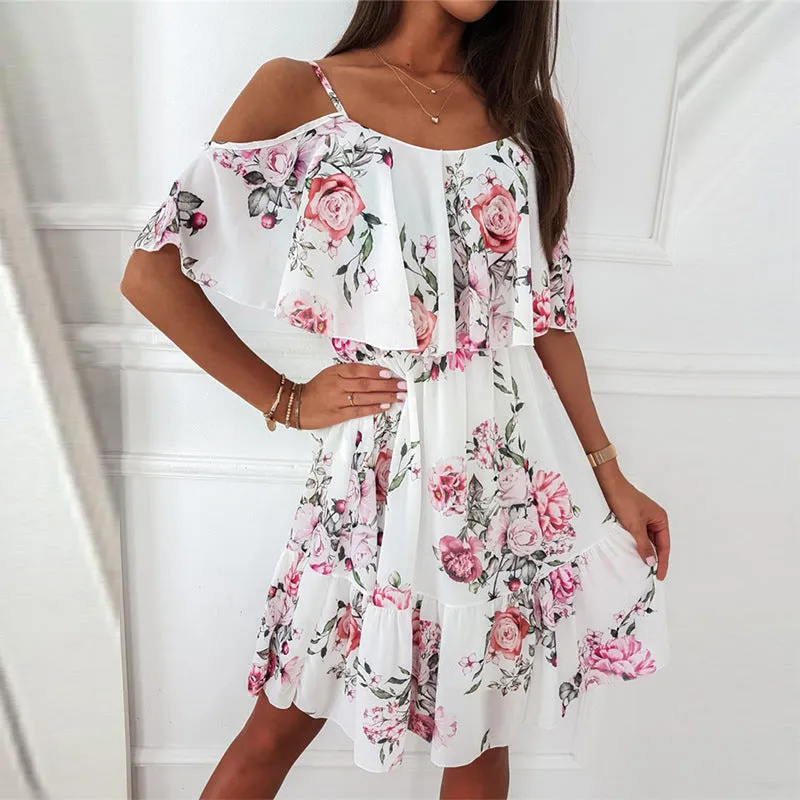 JuliaFashion - 2024 Women Summer Dress Floral Ruffled Off Shoulder?Casual Dress