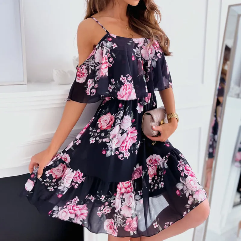 JuliaFashion - 2024 Women Summer Dress Floral Ruffled Off Shoulder?Casual Dress