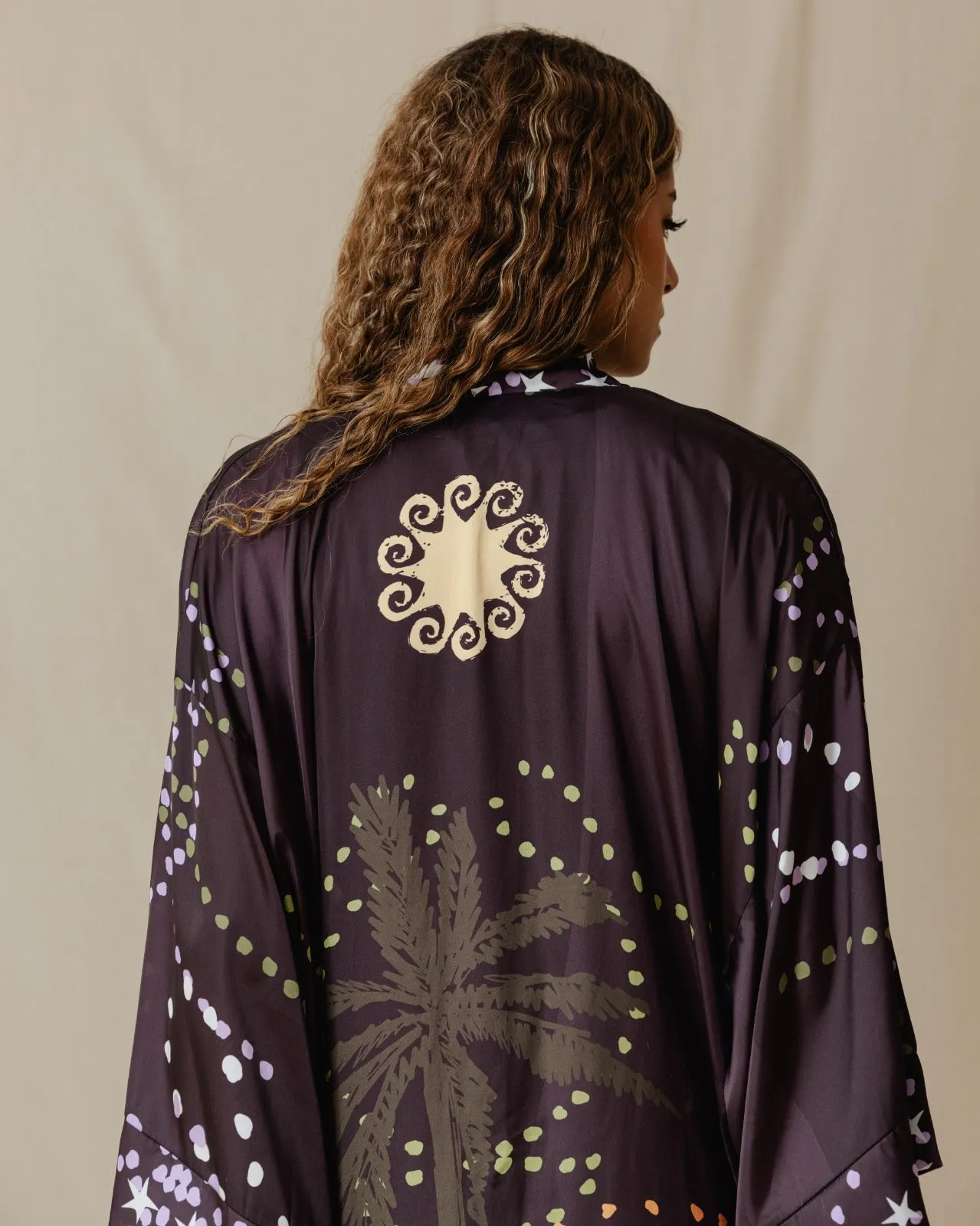 Jungle Night Sparks Satin Kimono