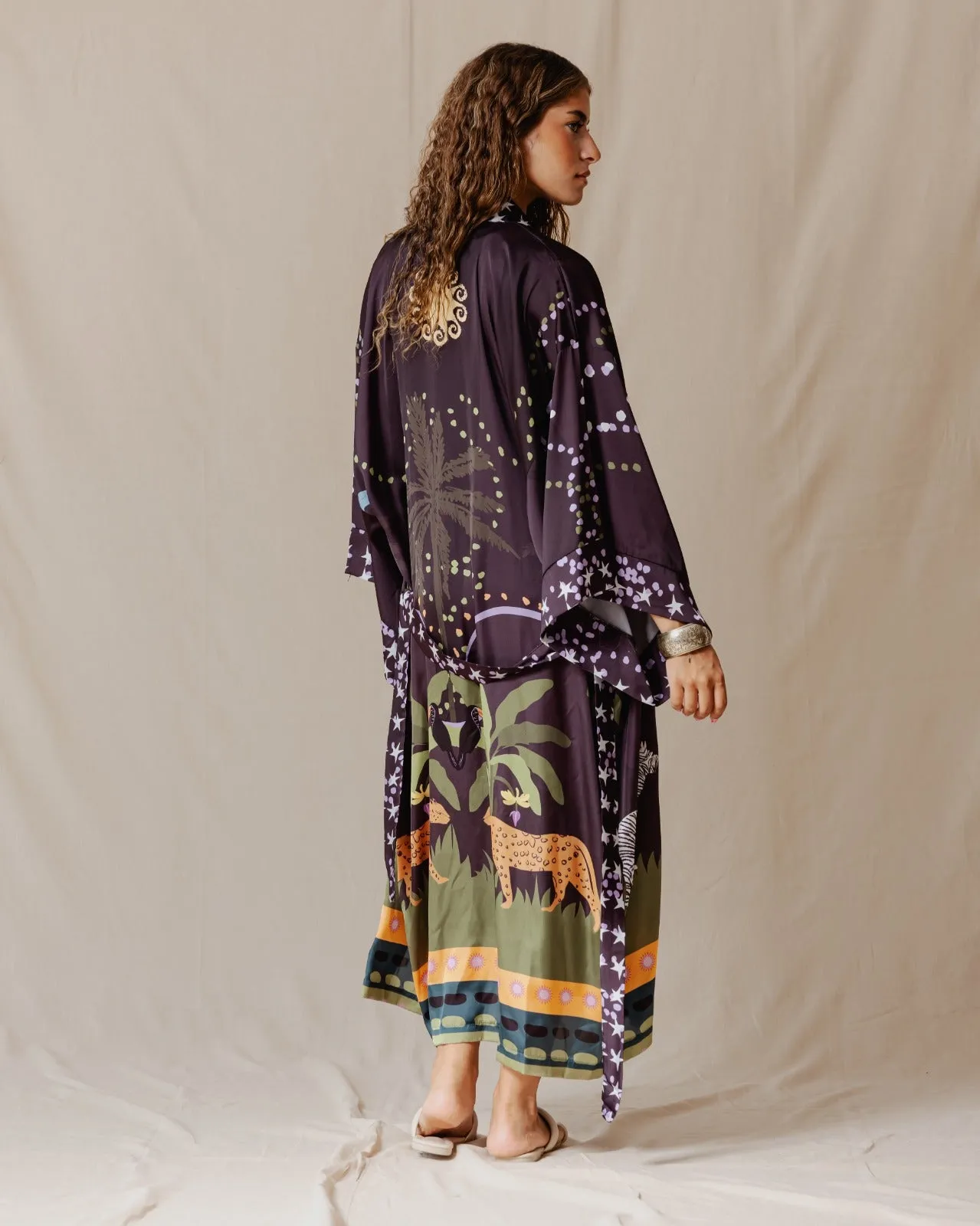 Jungle Night Sparks Satin Kimono