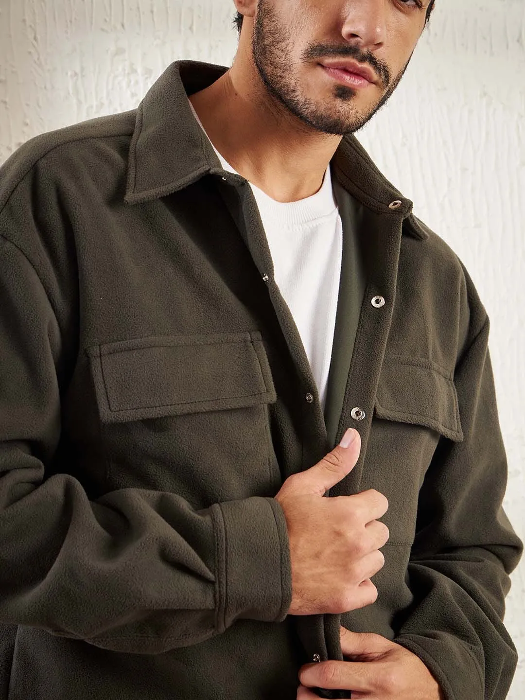 Khaki Polar Fleece Shacket