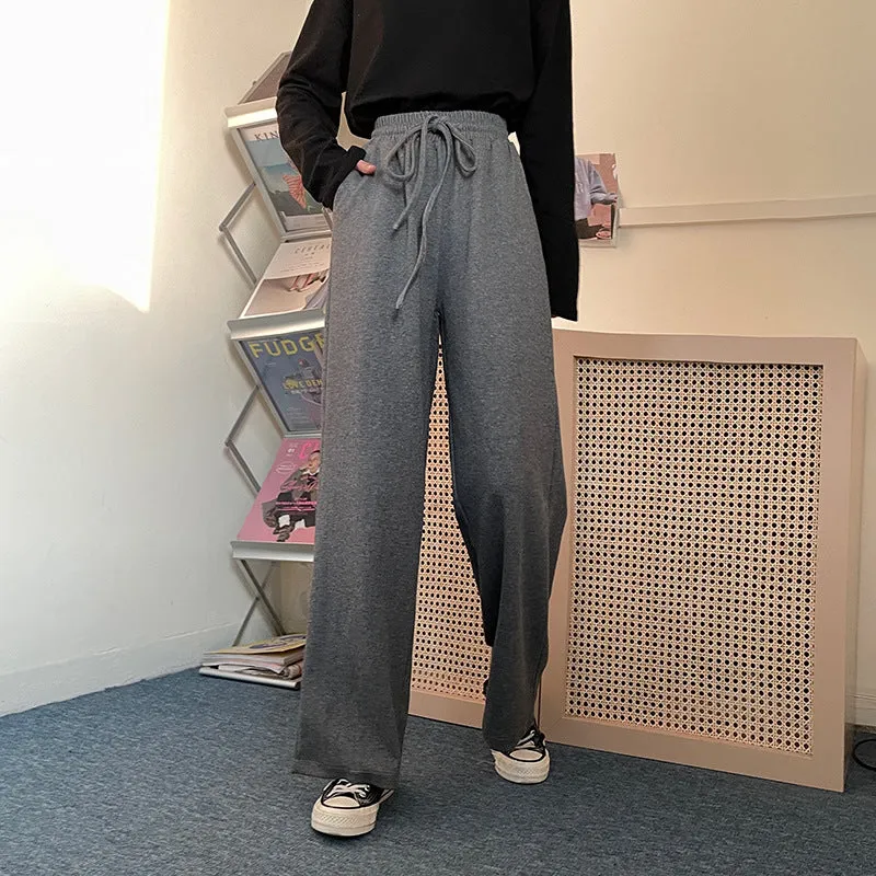 Korean Loose Thin Flare Leg Pants All-Matching Straight Jeans Student High Waist Casual Women Pants