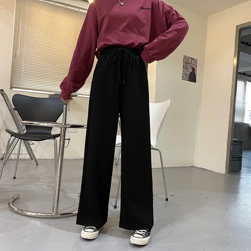 Korean Loose Thin Flare Leg Pants All-Matching Straight Jeans Student High Waist Casual Women Pants