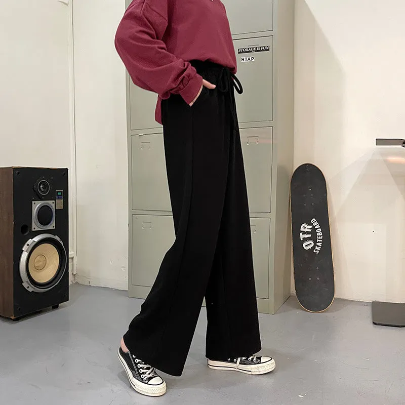 Korean Loose Thin Flare Leg Pants All-Matching Straight Jeans Student High Waist Casual Women Pants