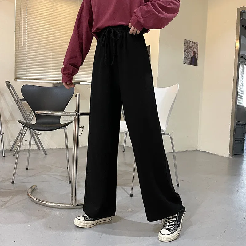 Korean Loose Thin Flare Leg Pants All-Matching Straight Jeans Student High Waist Casual Women Pants