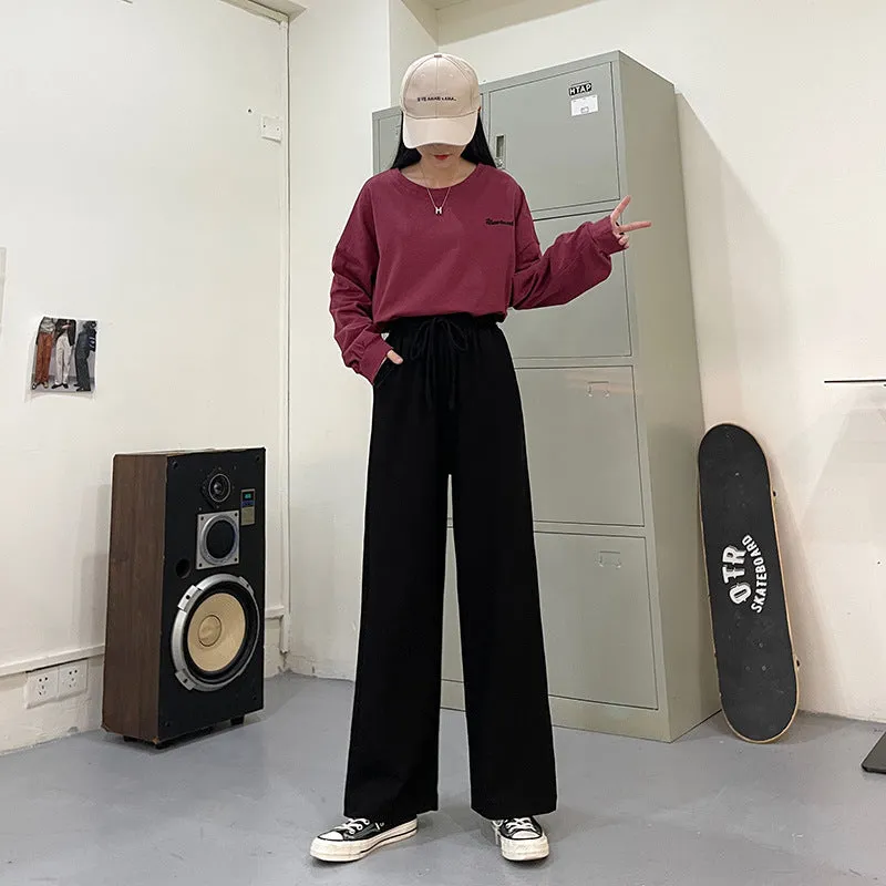 Korean Loose Thin Flare Leg Pants All-Matching Straight Jeans Student High Waist Casual Women Pants