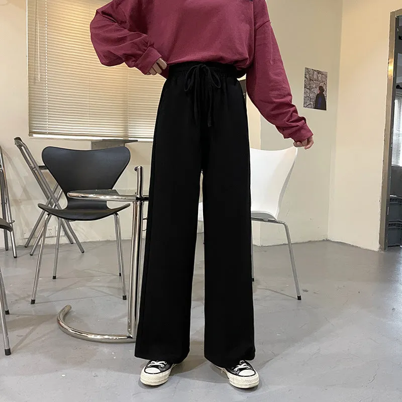 Korean Loose Thin Flare Leg Pants All-Matching Straight Jeans Student High Waist Casual Women Pants