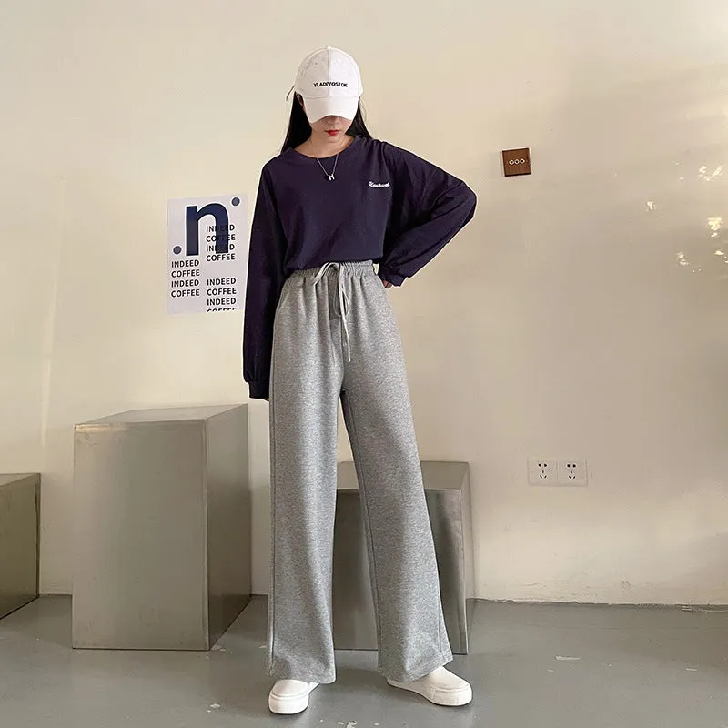 Korean Loose Thin Flare Leg Pants All-Matching Straight Jeans Student High Waist Casual Women Pants