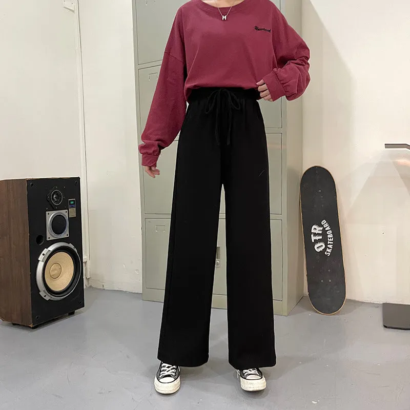 Korean Loose Thin Flare Leg Pants All-Matching Straight Jeans Student High Waist Casual Women Pants