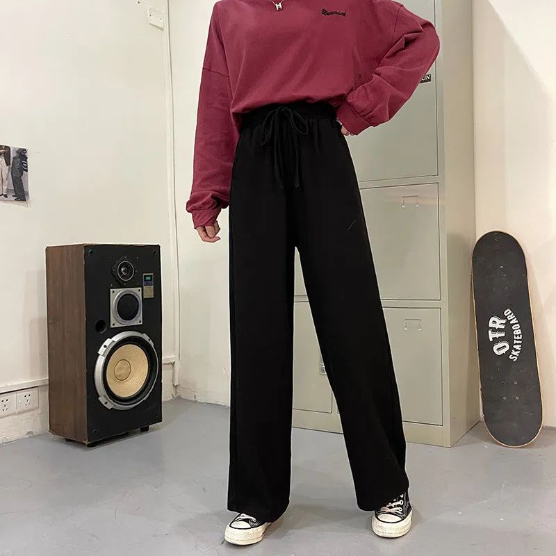 Korean Loose Thin Flare Leg Pants All-Matching Straight Jeans Student High Waist Casual Women Pants