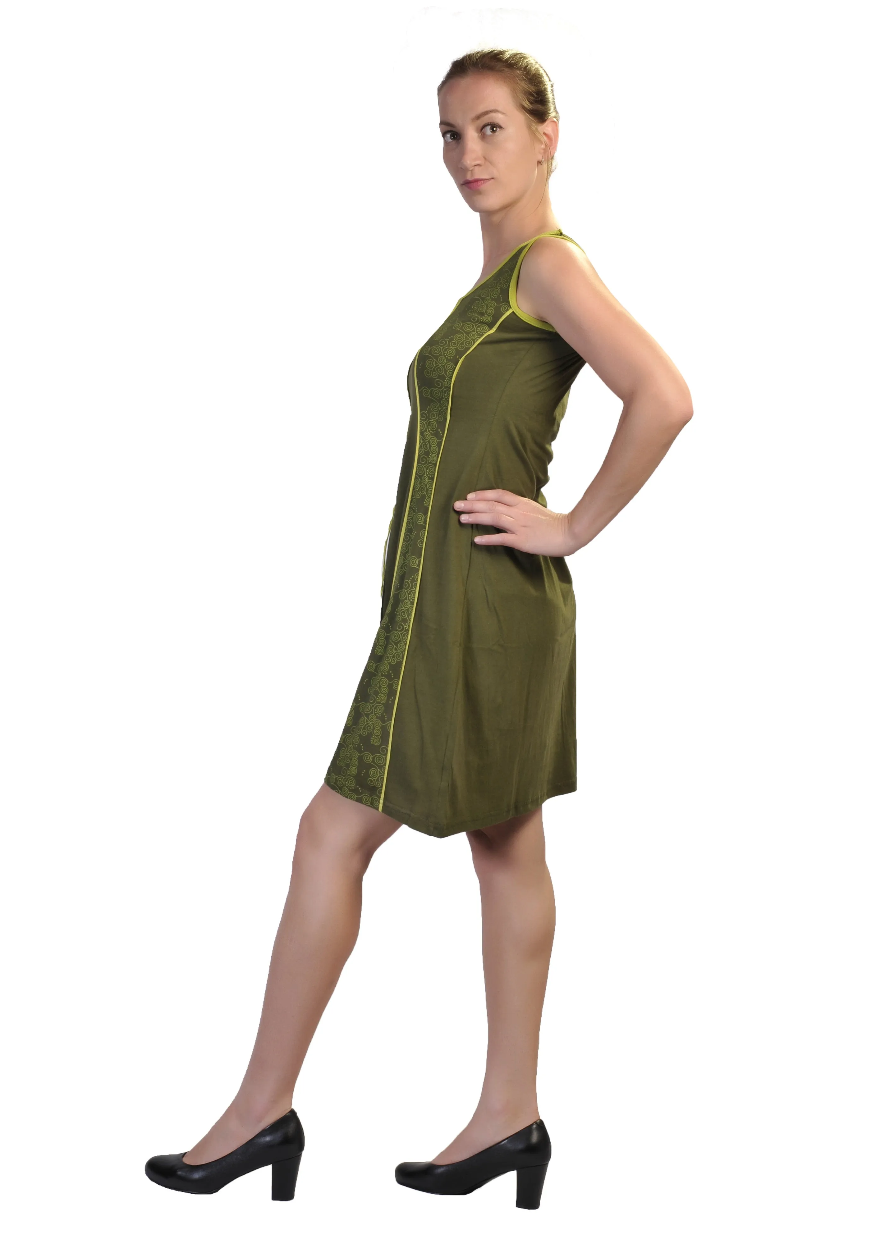 ladies-green-sleeveless-dress-with-patch-design-chakradress1038