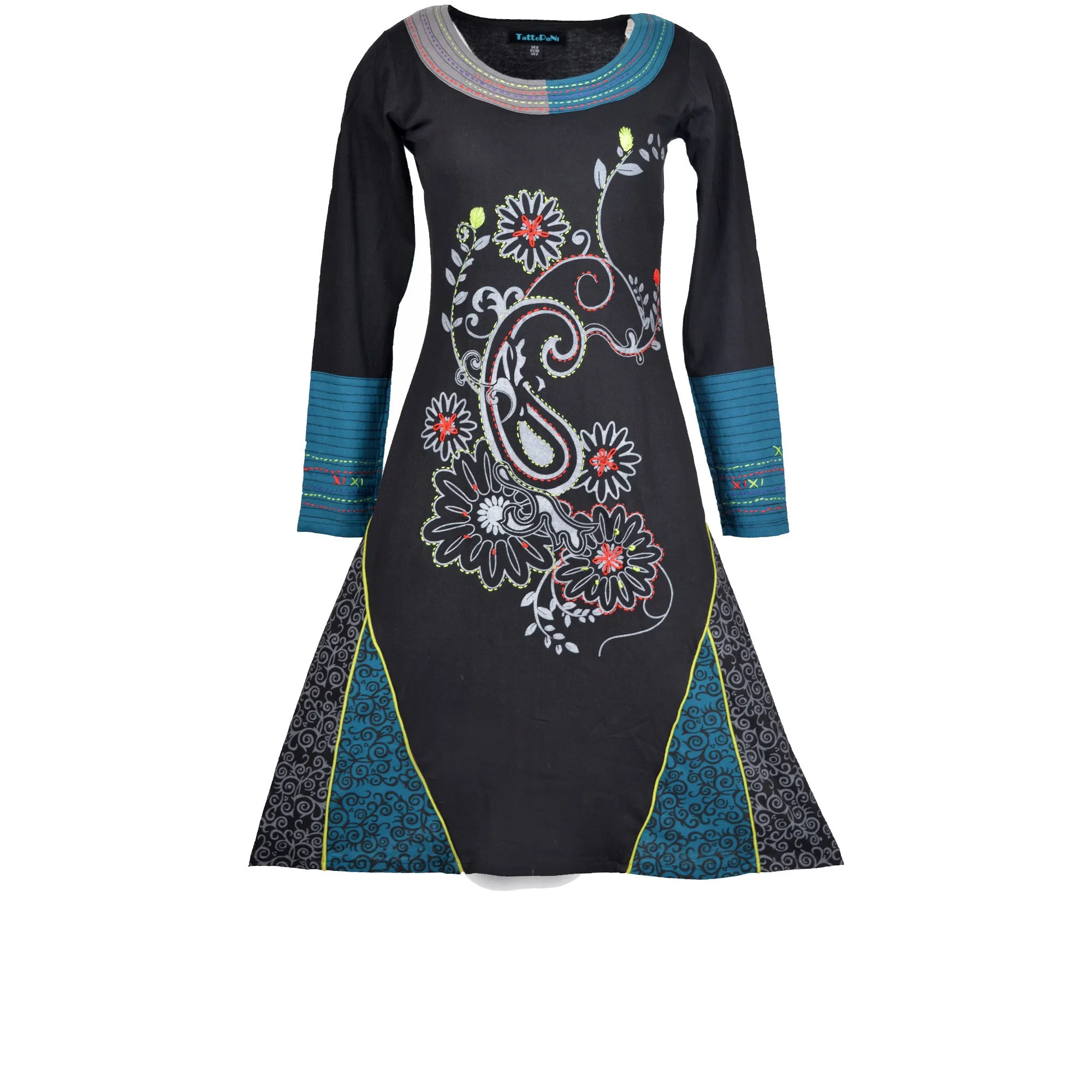 ladies-long-sleeved-dress-with-flower-embroidery-and-patch