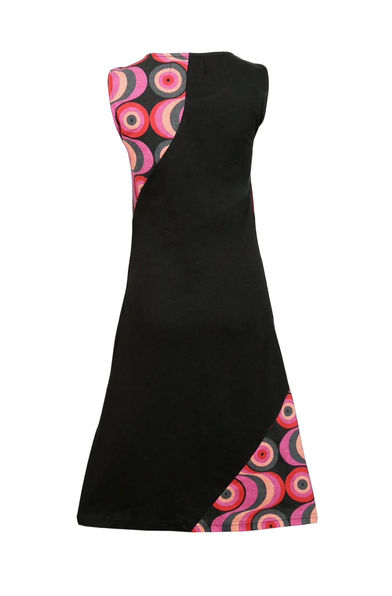 ladies-sleeveless-dress-with-embroidery-and-colorful-circle-pattern-print-deisgn