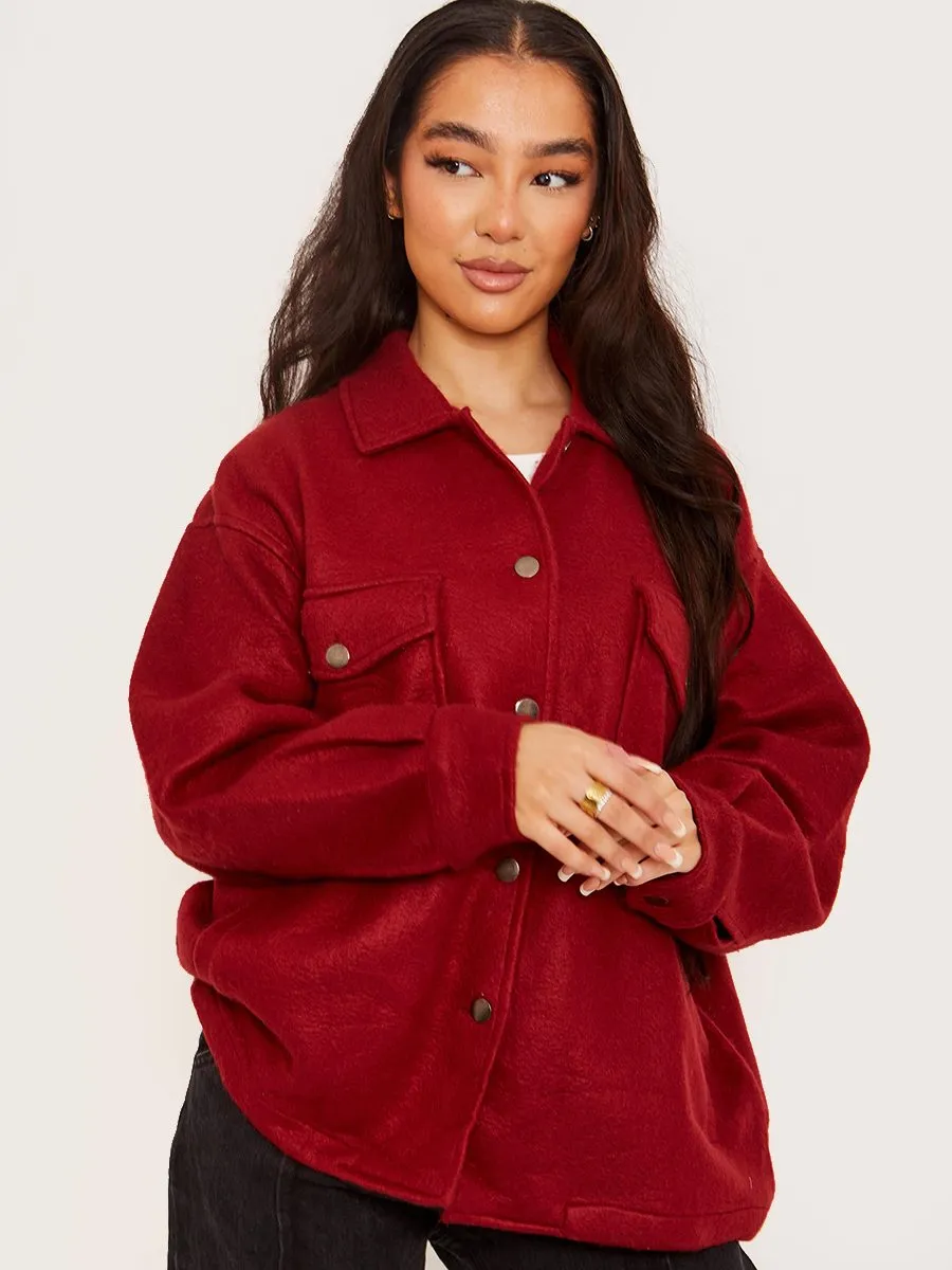 Leah Plain Classic Thick Shacket In Wine