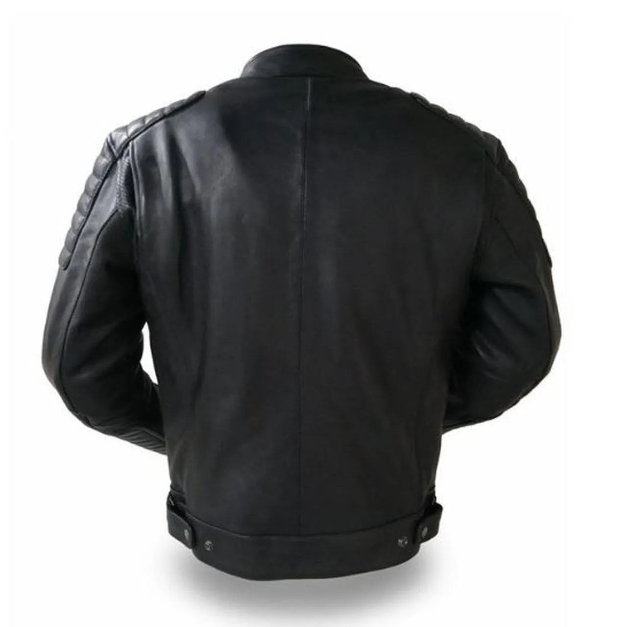 Leather Motorcycle Jacket Stripes on Shoulder and Chest for Men