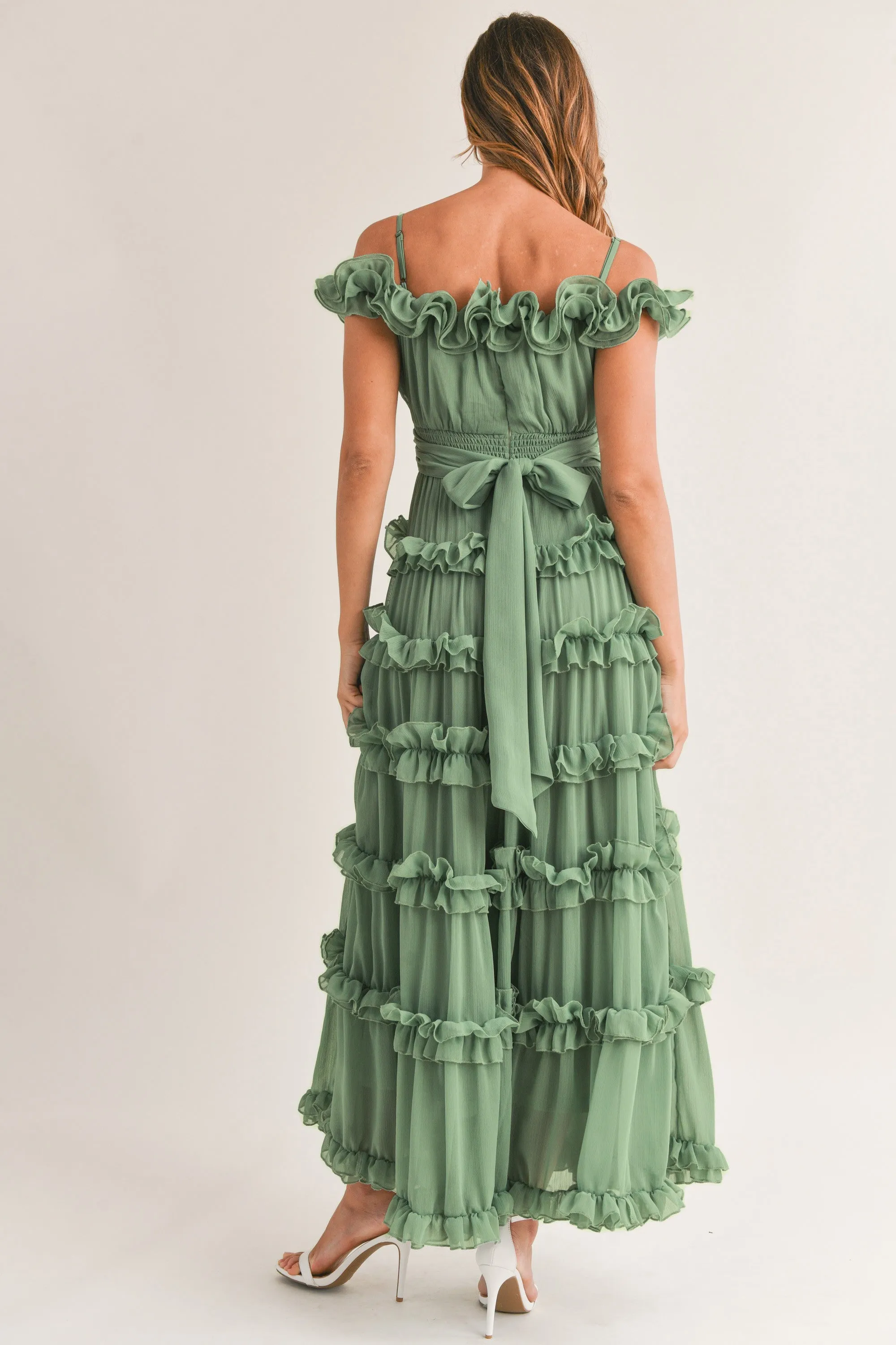 Leia Green Ruffled Floor Length Dress