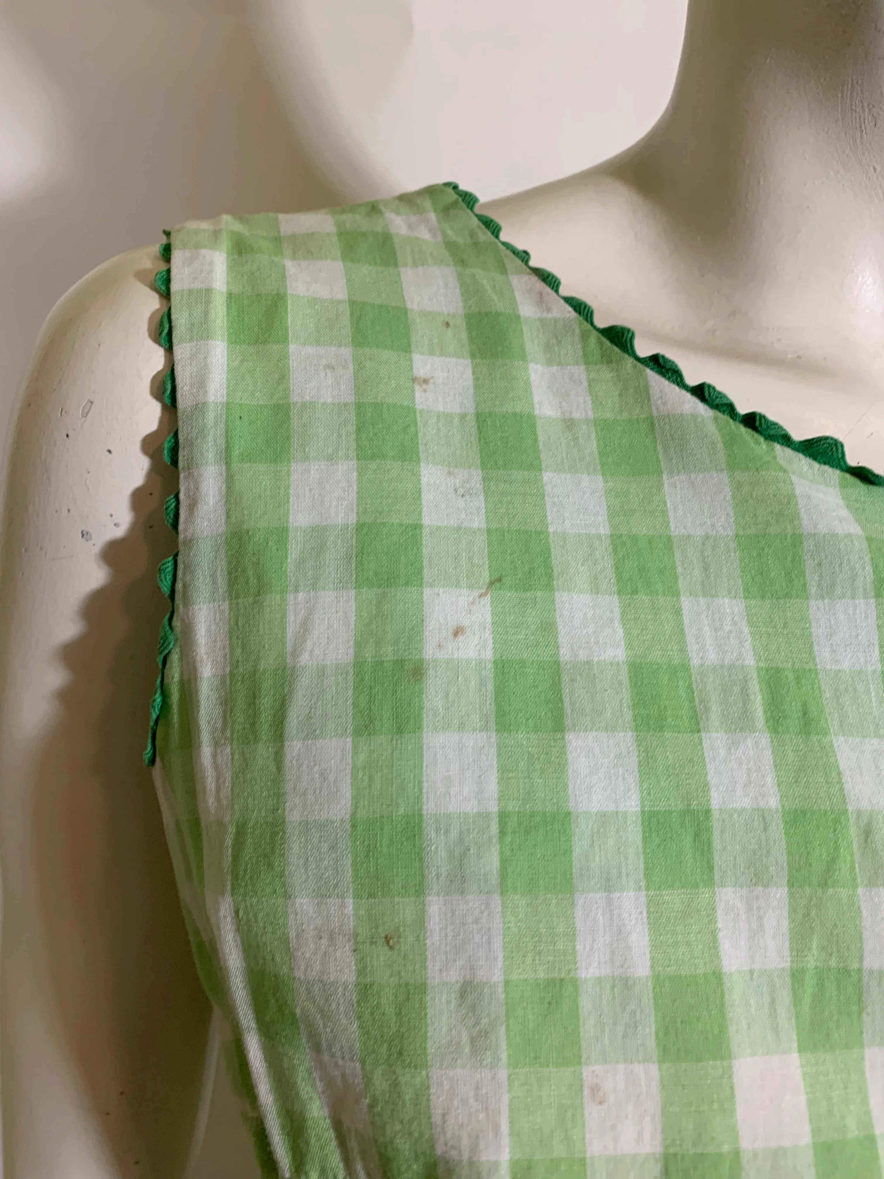 Lime Green Gingham Cotton Shift Dress circa 1960s