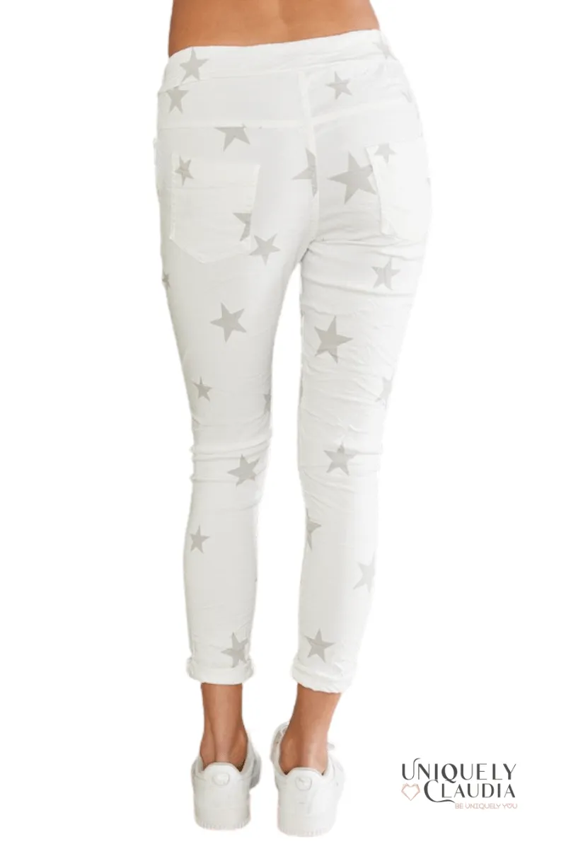 Luce Stellare Embellished Crinkle White Joggers