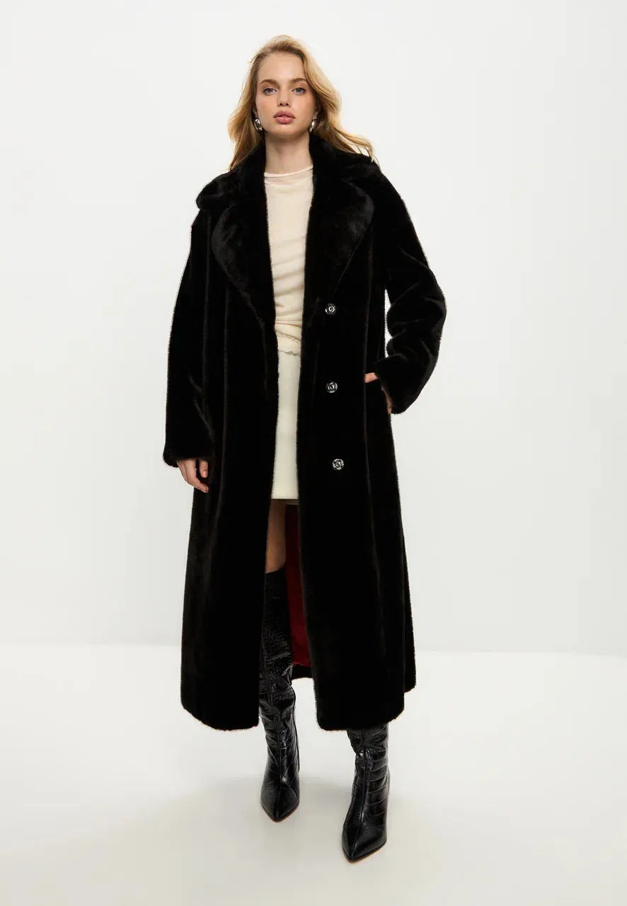 Luxurious Faux Fur Coat Freya - Black