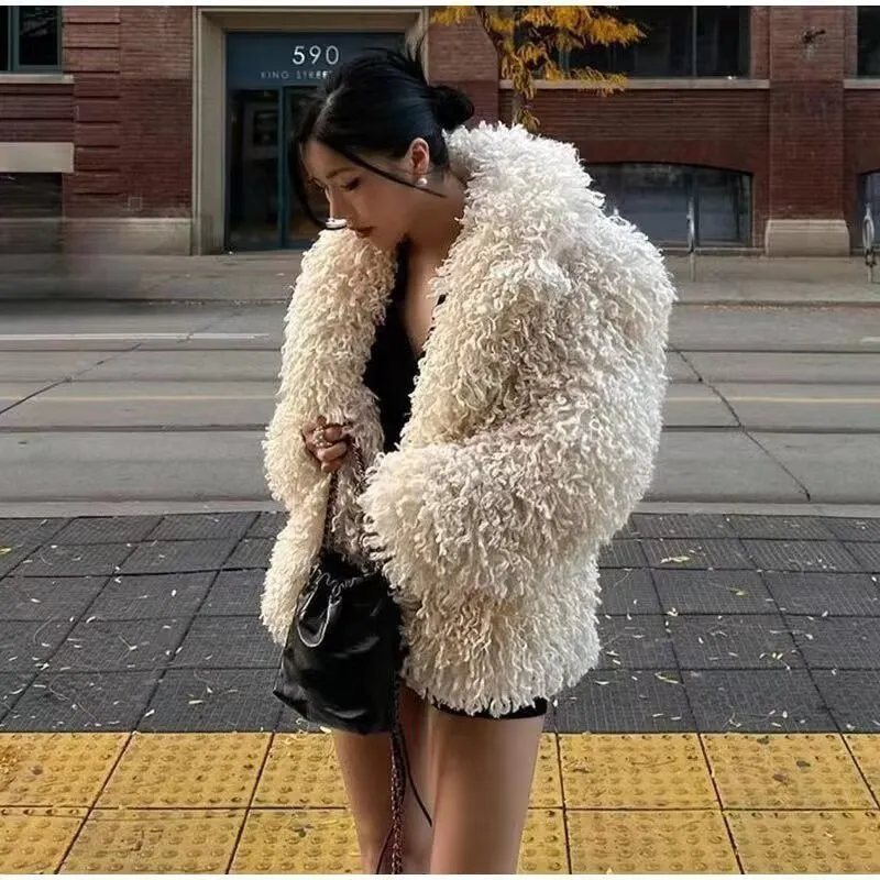 Luxury Faux Fur Collar Fur Coats