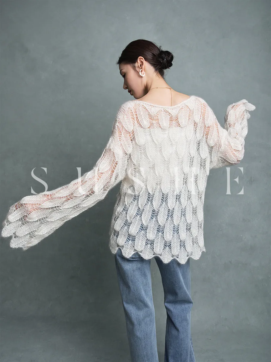 luxury high-end Romantic ultra-young mohair cropped neckline pullover sweater