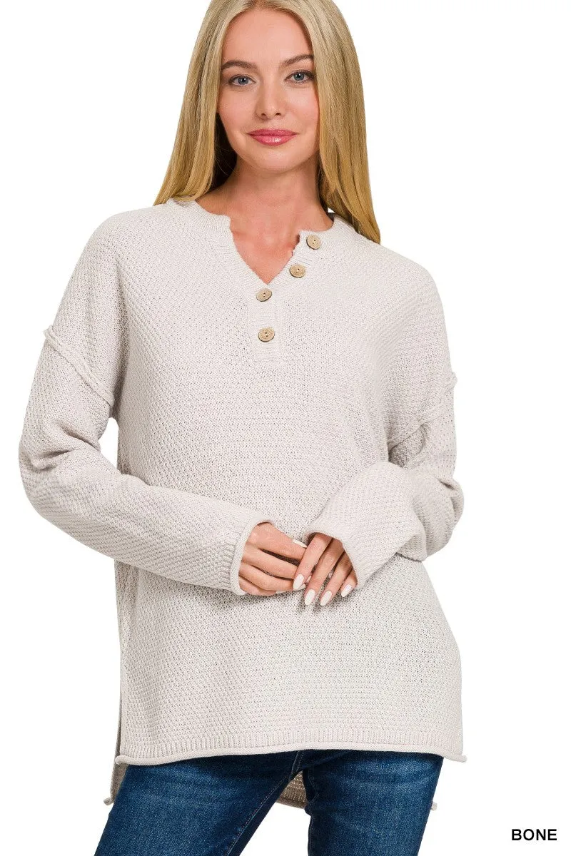 Malibu 4 button henley sweater tw-2326 bone