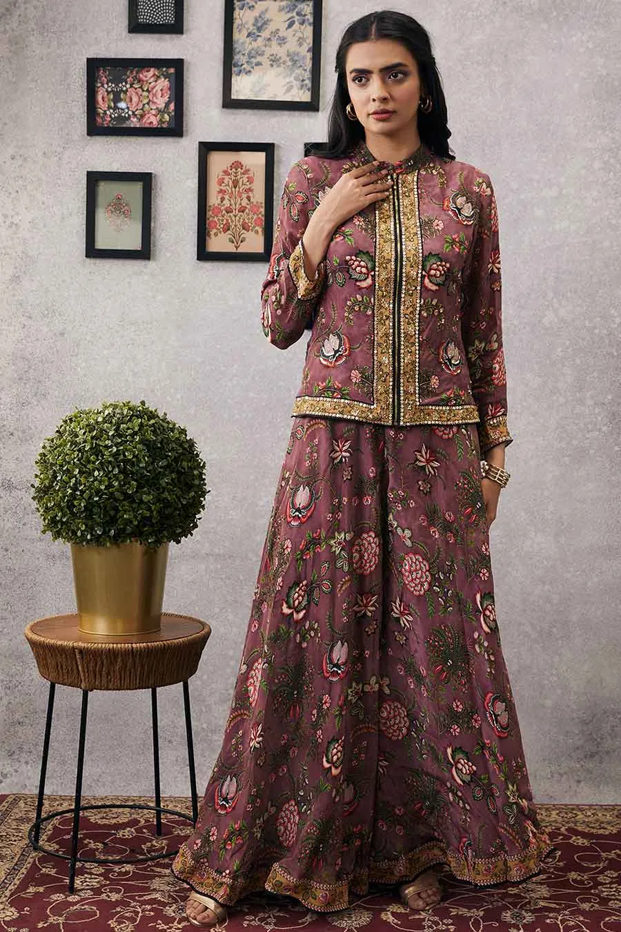 Mehr Embroidered Jacket With Flared Pants