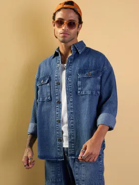 Men Blue Denim Oversize Shacket